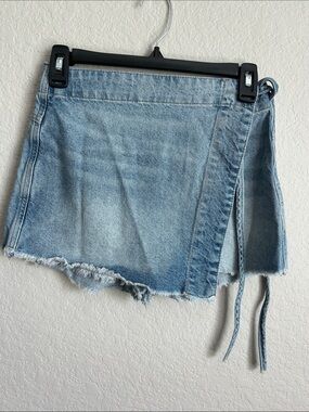 We The Free Light Blue Denim Wrap Mini Skirt